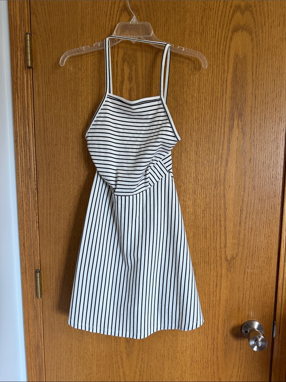 H&M Black & White Striped Spaghetti-Strap Mini Dress